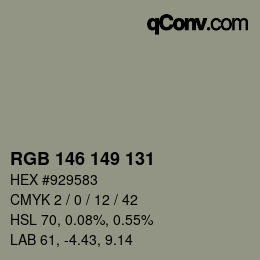 Color code: RGB 146 149 131 | qconv.com