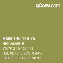 Color code: RGB 146 149 75 | qconv.com