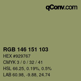 Color code: RGB 146 151 103 | qconv.com