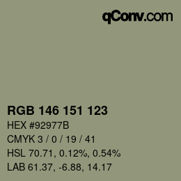 Color code: RGB 146 151 123 | qconv.com