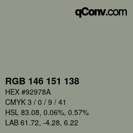 Color code: RGB 146 151 138 | qconv.com