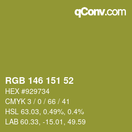 Color code: RGB 146 151 52 | qconv.com