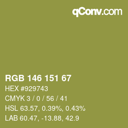 Color code: RGB 146 151 67 | qconv.com