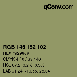 Color code: RGB 146 152 102 | qconv.com