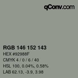 Color code: RGB 146 152 143 | qconv.com