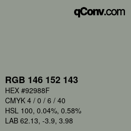 Color code: RGB 146 152 143 | qconv.com