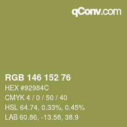 Color code: RGB 146 152 76 | qconv.com