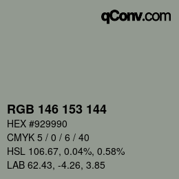 Farbcode: RGB 146 153 144 | qconv.com
