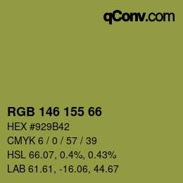 Color code: RGB 146 155 66 | qconv.com