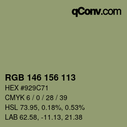 Color code: RGB 146 156 113 | qconv.com