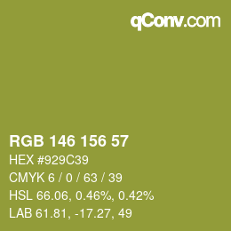 Color code: RGB 146 156 57 | qconv.com