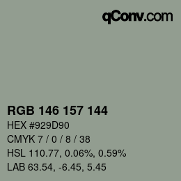 カラーコード: RGB 146 157 144 | qconv.com