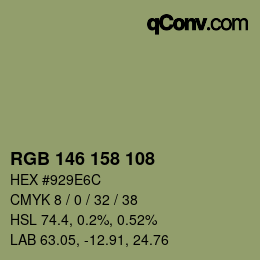 Color code: RGB 146 158 108 | qconv.com
