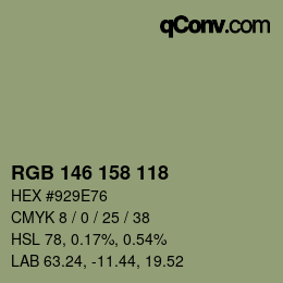 颜色代码: RGB 146 158 118 | qconv.com