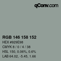 カラーコード: RGB 146 158 152 | qconv.com
