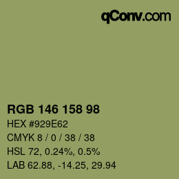 Color code: RGB 146 158 98 | qconv.com