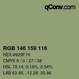 カラーコード: RGB 146 159 116 | qconv.com