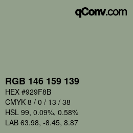 Farbcode: RGB 146 159 139 | qconv.com