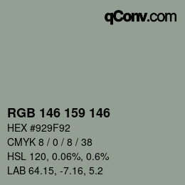 Color code: RGB 146 159 146 | qconv.com