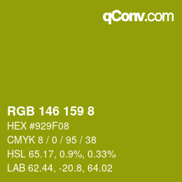 Color code: RGB 146 159 8 | qconv.com