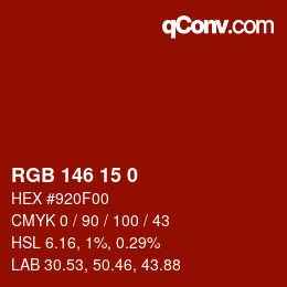 Color code: RGB 146 15 0 | qconv.com