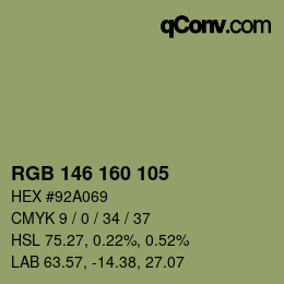 Color code: RGB 146 160 105 | qconv.com