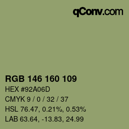 Color code: RGB 146 160 109 | qconv.com