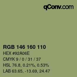 Color code: RGB 146 160 110 | qconv.com