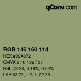 Color code: RGB 146 160 114 | qconv.com