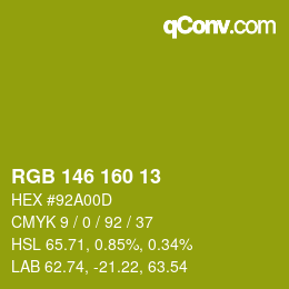 カラーコード: RGB 146 160 13 | qconv.com