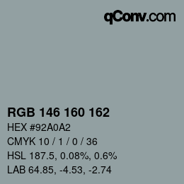 Color code: RGB 146 160 162 | qconv.com