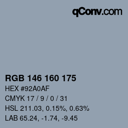 颜色代码: RGB 146 160 175 | qconv.com