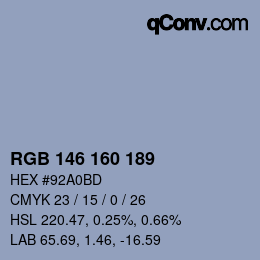 カラーコード: RGB 146 160 189 | qconv.com