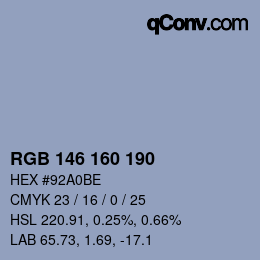 Color code: RGB 146 160 190 | qconv.com
