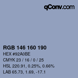 Color code: RGB 146 160 190 | qconv.com