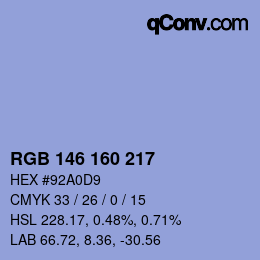 Color code: RGB 146 160 217 | qconv.com