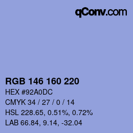 Color code: RGB 146 160 220 | qconv.com