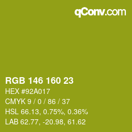 カラーコード: RGB 146 160 23 | qconv.com