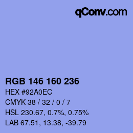 Color code: RGB 146 160 236 | qconv.com