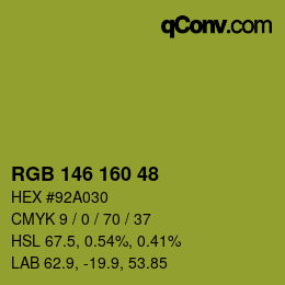 Color code: RGB 146 160 48 | qconv.com