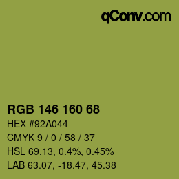 Color code: RGB 146 160 68 | qconv.com