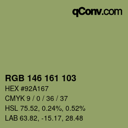 Color code: RGB 146 161 103 | qconv.com