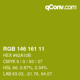 Color code: RGB 146 161 11 | qconv.com