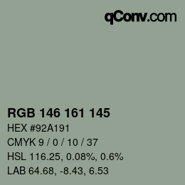 Color code: RGB 146 161 145 | qconv.com