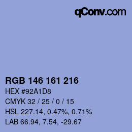 Color code: RGB 146 161 216 | qconv.com