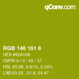 カラーコード: RGB 146 161 8 | qconv.com