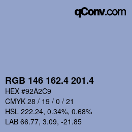 カラーコード: RGB 146 162.4 201.4 | qconv.com