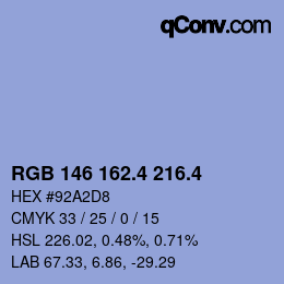 カラーコード: RGB 146 162.4 216.4 | qconv.com