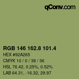 カラーコード: RGB 146 162.8 101.4 | qconv.com