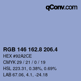 カラーコード: RGB 146 162.8 206.4 | qconv.com